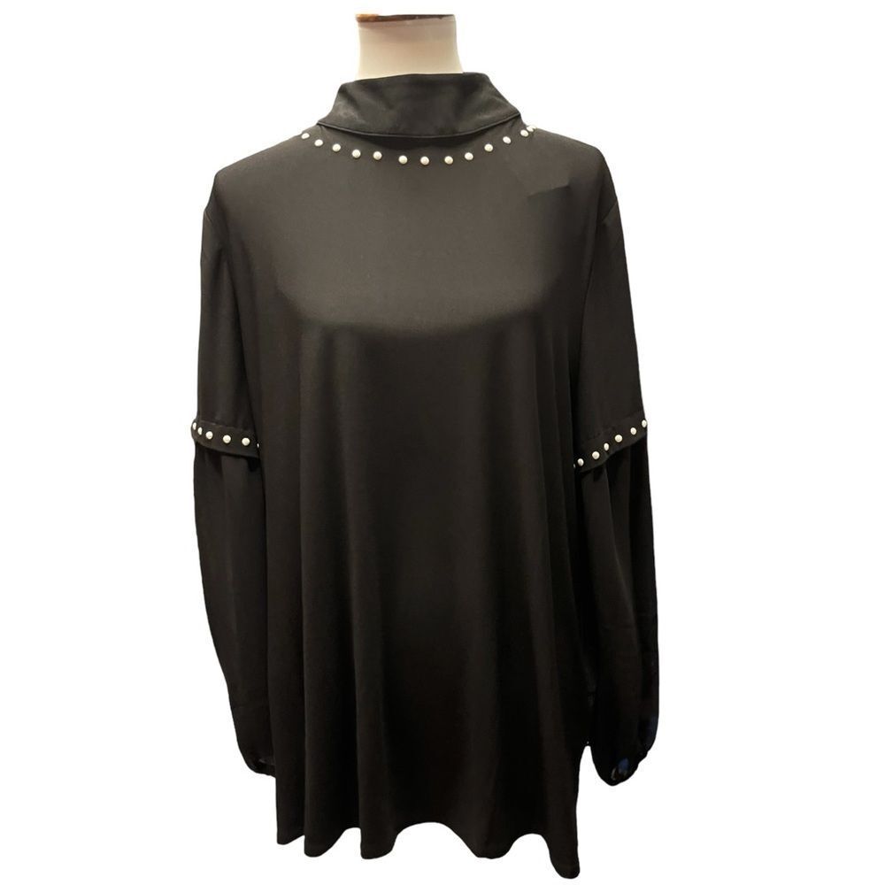 Slim Factor Black Mock Turtleneck With Pearl Detailing Size 2X